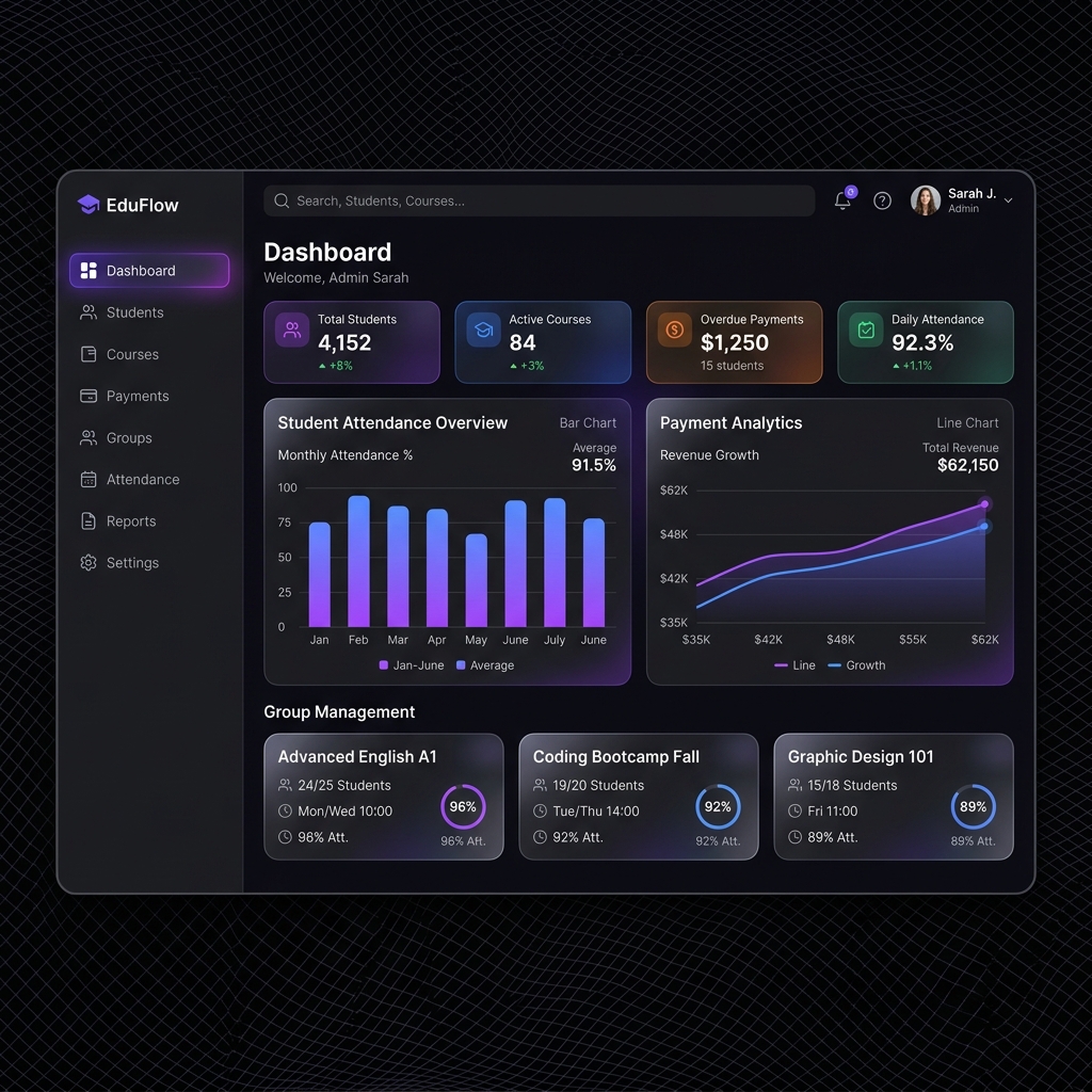 EduFlow Dashboard — o'quv markazi boshqaruv paneli